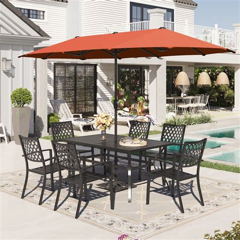 Sophia & William 8-Piece Outdoor Dining Set with 13ft Double-Sided ...