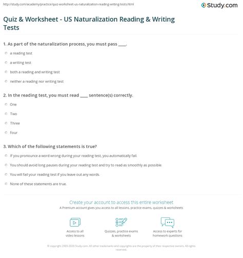 Quiz & Worksheet - US Naturalization Reading & Writing Tests | Study.com