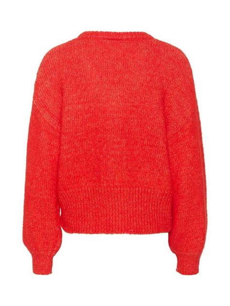KAFFE Trina V-Neck Wool Blend Jumper, Fiery Red Melange