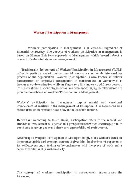 Workers participation in management - Workers’ Participation in ...