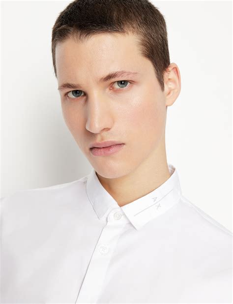 Slim Fit Shirt with Logo Embroidery on Collar