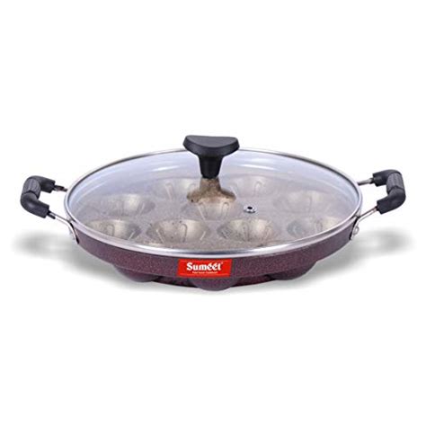 Top Rated Nonstick Granite Finish Grill Appam Patra with Tempered Glass ...