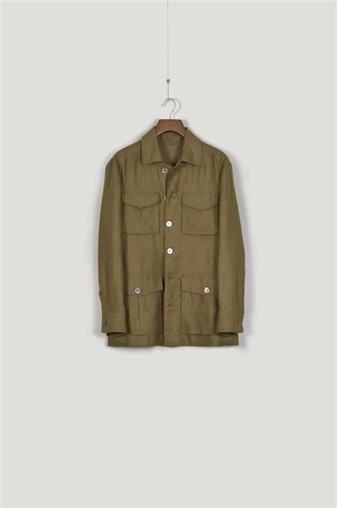 Eudaemon Tropical Safari Jacket For Men Olive Brown |100% linen