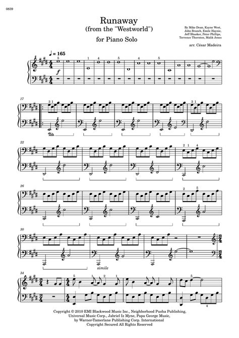 Runaway by Kanye West - Piano Solo - Intermediate Digital Sheet Music ...