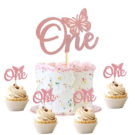 Buy 11-Pieces Butterfly One Cake Topper One Cupcake Toppers Rose Gold ...