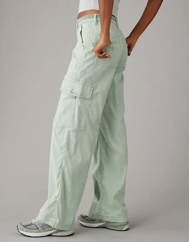 Buy American Eagle Women Green Dreamy Drape Stretch Cargo Super High ...