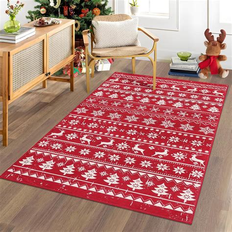 Amazon.com: SHACOS Christmas Area Rug 3x5ft Red Snowflakes Christmas ...