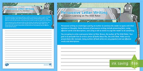 Persuasive Letter Writing to Support Learning on The Wild Robot