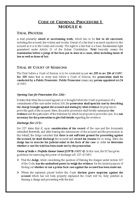 Cr PC- Module 6 - Notes for CrPC - CODE OF CRIMINAL PROCEDURE I MODULE ...