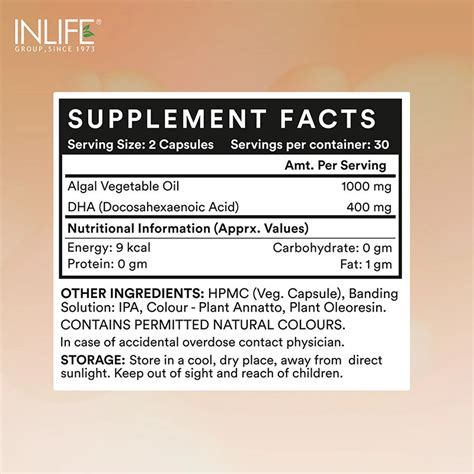 Inlife Vegetarian DHA Omega 3 Capsules | Plant-Based Algal Oil ...