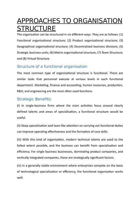 Approaches TO Organisation Structure - APPROACHES TO ORGANISATION ...