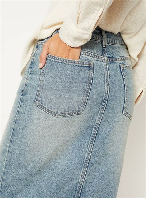 Buy Women Washed Denim Pencil Midi Skirt Online at just Rs. 999.0 ...
