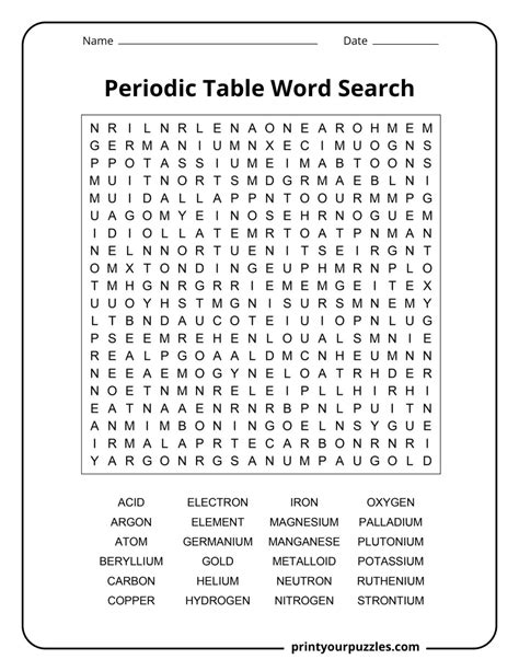 Periodic Table Word Search | Print Your Puzzles