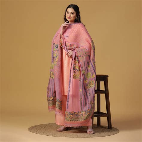 Buy Mauve Jacquard Tencel/Metallic Blend Dupatta Online | Shingora