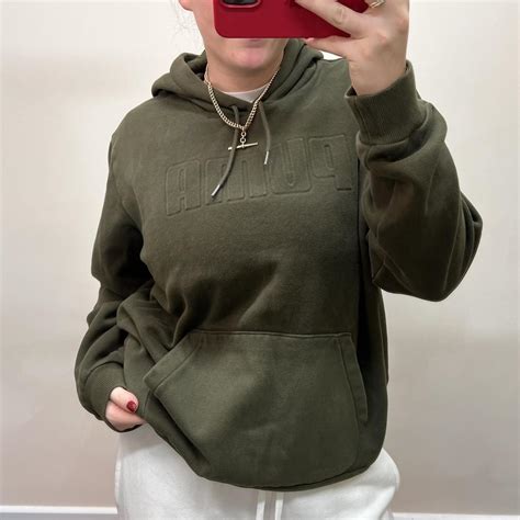 Puma khaki green hoodie Size XL, seen on 10 - Depop
