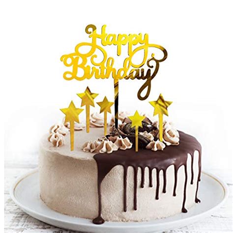 SVM CRAFT® Acrylic Happy birthday with stars Gold Cake Topper Acrylic ...