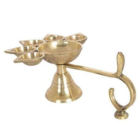 Buy Puja N Pujari Golden Brass Diya for Puja/Panch aarti Diya with ...