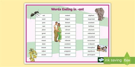 Words Ending in -ant Word Mat (l'enseignant a fait) - Twinkl