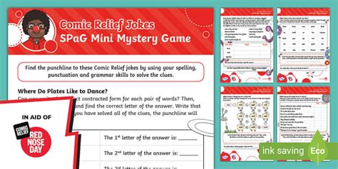 FREE! - Comic Relief: Jokes SPaG Mini Mystery Game Ages 5-7