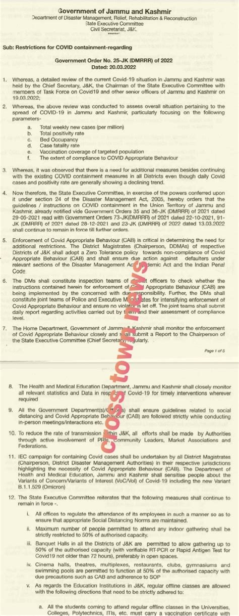J&K Govt notifies new guidelines on COVID restrictions