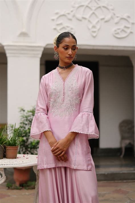 Shop Hand Embroidered Light Pink Sharara Suit Set Today – INCHING INDIA