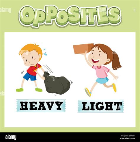 Opposite English words with heavy and light illustration Stock Vector ...