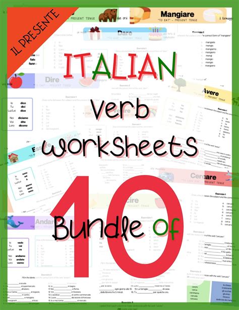 Italian Verbs Worksheets - 10 verbs in the Present Tense -- Verbs ...