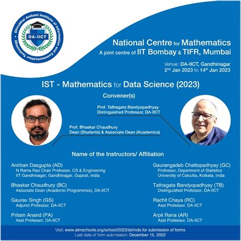 NCM-ATM Schools - Mathematics for Data Science (02-14 January 2023 ...