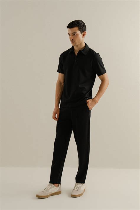 Polo Shirt with Zip up collar - Black – Koyo