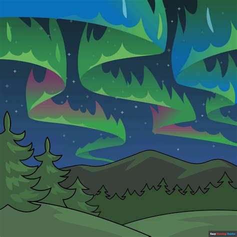How to Draw the Northern Lights (Aurora Borealis) - Really Easy Drawing ...