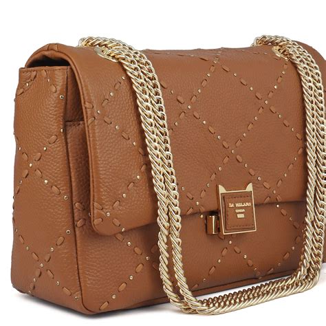 Large Wax Leather Shoulder Bag - Caramel – Da Milano