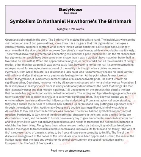 Symbolism In Nathaniel Hawthorne's The Birthmark Free Essay Example