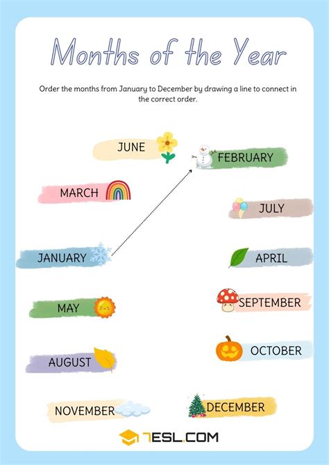 Months of the Year Worksheets in English for Kids • 7ESL