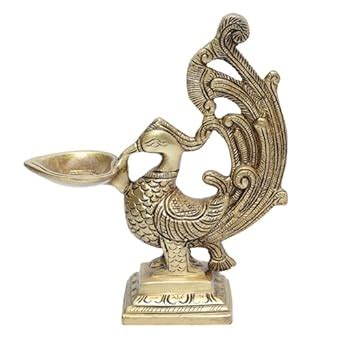 Buy D Brasso Brass Peacock Diya Ethnic Design Handmade Curved Oil Wick ...