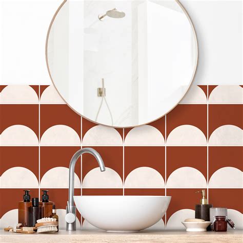 Panneau mural pour salle de bain - Carreaux à demi-cercles terracotta ...