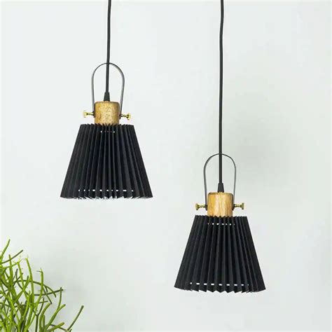 LIEBE Dual shade wood and metal Hanging Pendant Light With Black Cotto ...