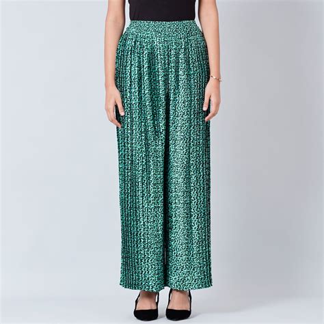 Green Animal Print Pleated Palazzo – First Resort by Ramola Bachchan