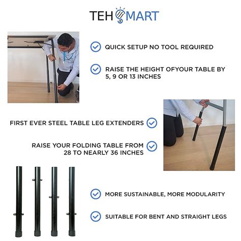 TEH SMART Table Leg Extenders for Folding Table – 4-Pack Table Risers ...