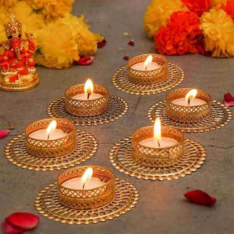 Buy TIED RIBBONS Set of 6 Florals Tealight Candle Holders for Diyas ...