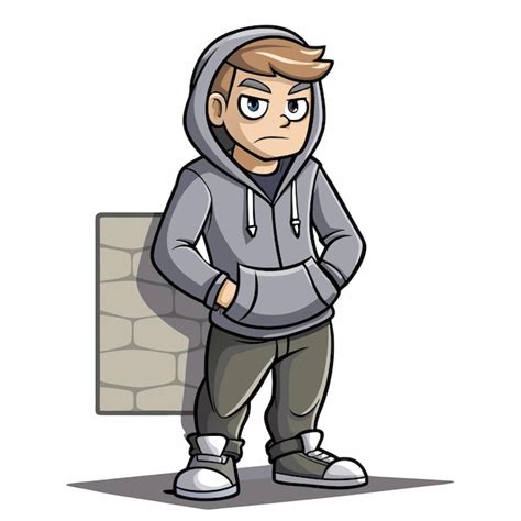 Cartoon vector illustration of boy in sweatpants and grey hoodie ...