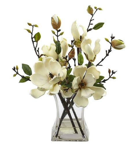 White Magnolia Silk Flower Arrangement with Vase - Artificial Flowers ...
