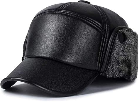 Winter Leather Baseball Cap for Men Warmer Earflap Fitted Hats Mens ...