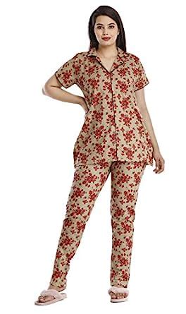Buy Women's Cotton Floral Print Night Suit Set (XX-Large, Red) at Amazon.in