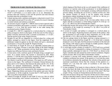 Problems Dynamics - PROBLEMS IN RECTILINEAR TRANSLATION The motion of a ...