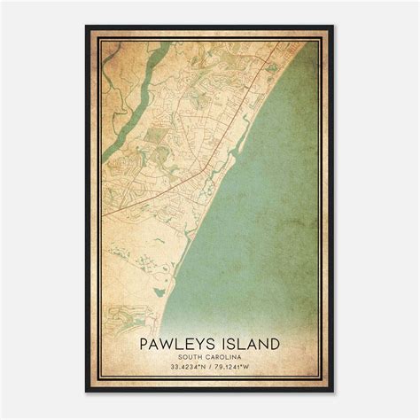 Vintage Pawleys Island South Carolina Map Poster, Pawleys Island SC ...