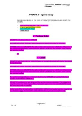 Fillable Online APPENDIX 8 logistics set-up 1 Purchase Orders 2 Call ...