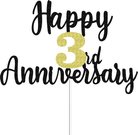 Amazon.com: Happy 3rd Anniversary Cake Toppers Glitter, Cheers To 3 ...