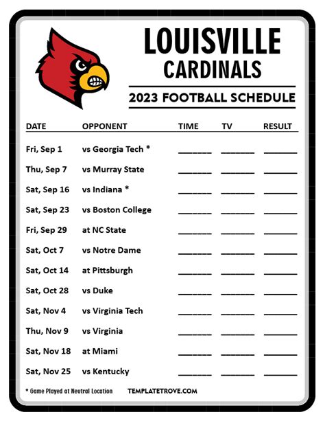 Printable 2023 Louisville Cardinals Football Schedule