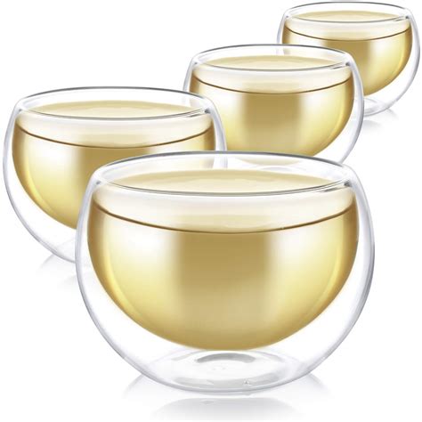 Buy Teabloom Double Walled Cups – Set of 4 Insulated Glass Cups for Tea ...