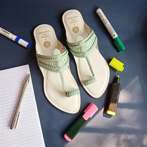 Tea Green And Snow White Faux Leather Kolhapuri – irasoles